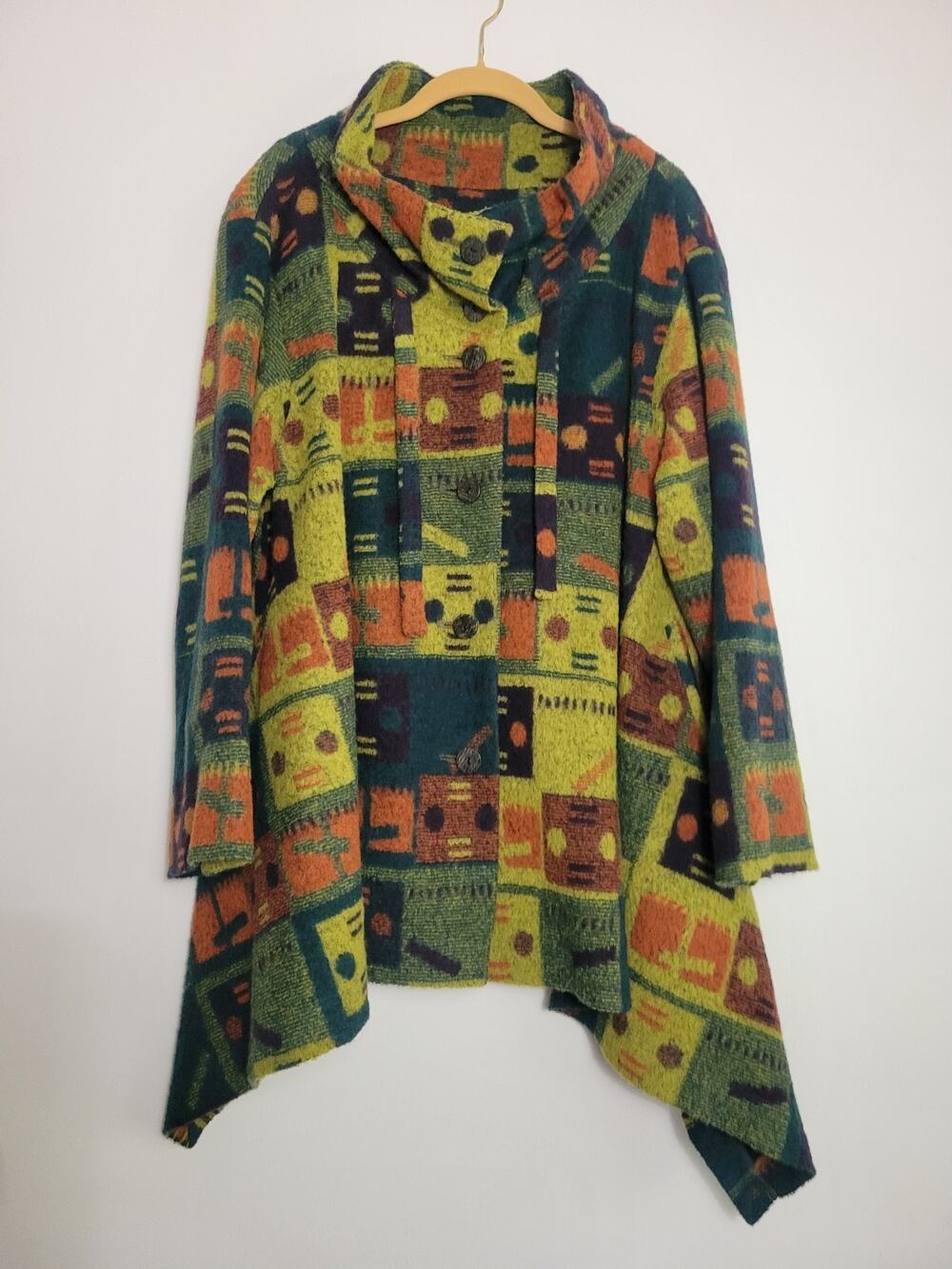 MATSUO INTERNATIONAL Wool/cotton Coat Abstract Geometric Lagenlook Size 40